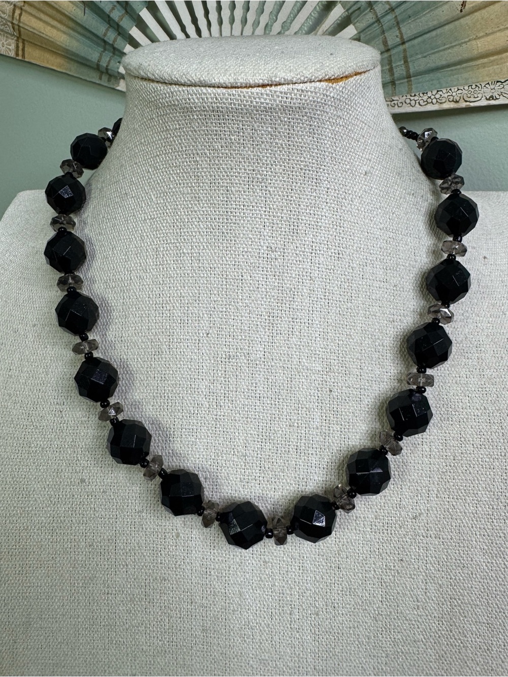 Vintage Black Faceted Bead Necklace